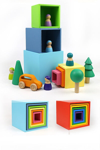 Load image into Gallery viewer, Small Cars Wooden Rainbow Stacker Natural Wood CNF7
