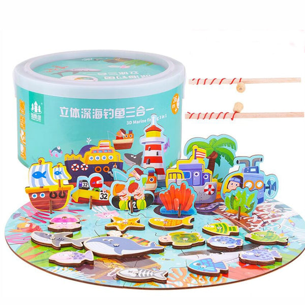 Load image into Gallery viewer, 58 Pcs Wooden Magnetic Fishing Puzzles - CNF C
