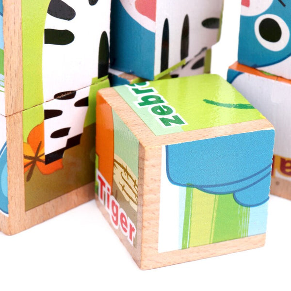 Load image into Gallery viewer, Beech Wooden Cartoon Animal Puzzle Toys 9pcs Single 6 Sides CNF5
