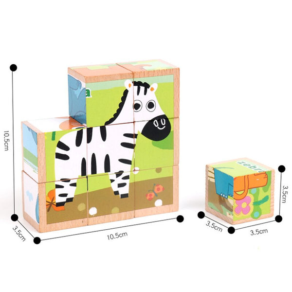 Load image into Gallery viewer, Beech Wooden Cartoon Animal Puzzle Toys 9pcs Single 6 Sides CNF5
