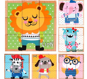 Beech Wooden Cartoon Animal Puzzle Toys 9pcs Single 6 Sides CNF5