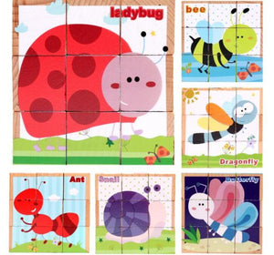 Beech Wooden Cartoon Animal Puzzle Toys 9pcs Single 6 Sides CNF5
